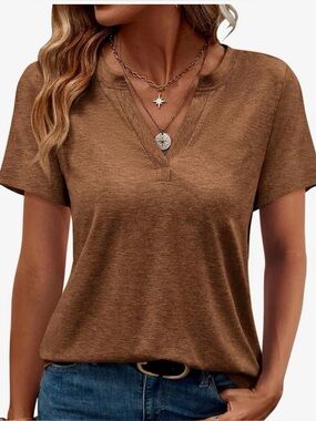 Short Sleeve V-Neck Tee in Burnt Orange